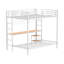 Lit superposé double au-dessus de simple avec métal blanc mat, revêtement en filet, garde-corps, bureau intégré, double échelle pour lit de poste de travail en métal pour chambre à coucher, surfaces en bois d'ingénierie,