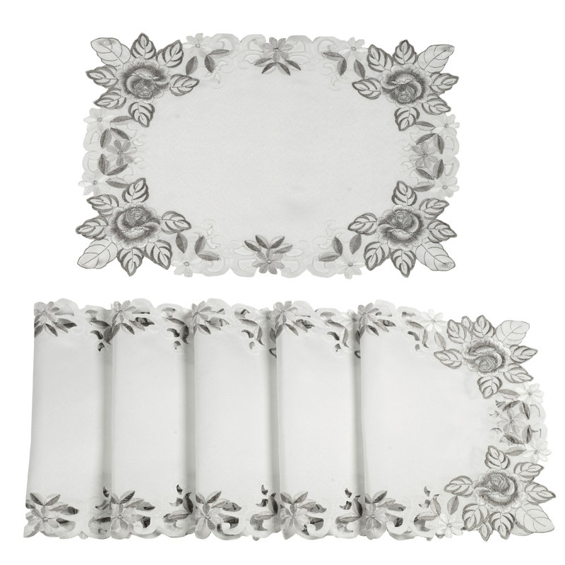 Ensemble de napperons luxueux avec motif floral brodé Alois