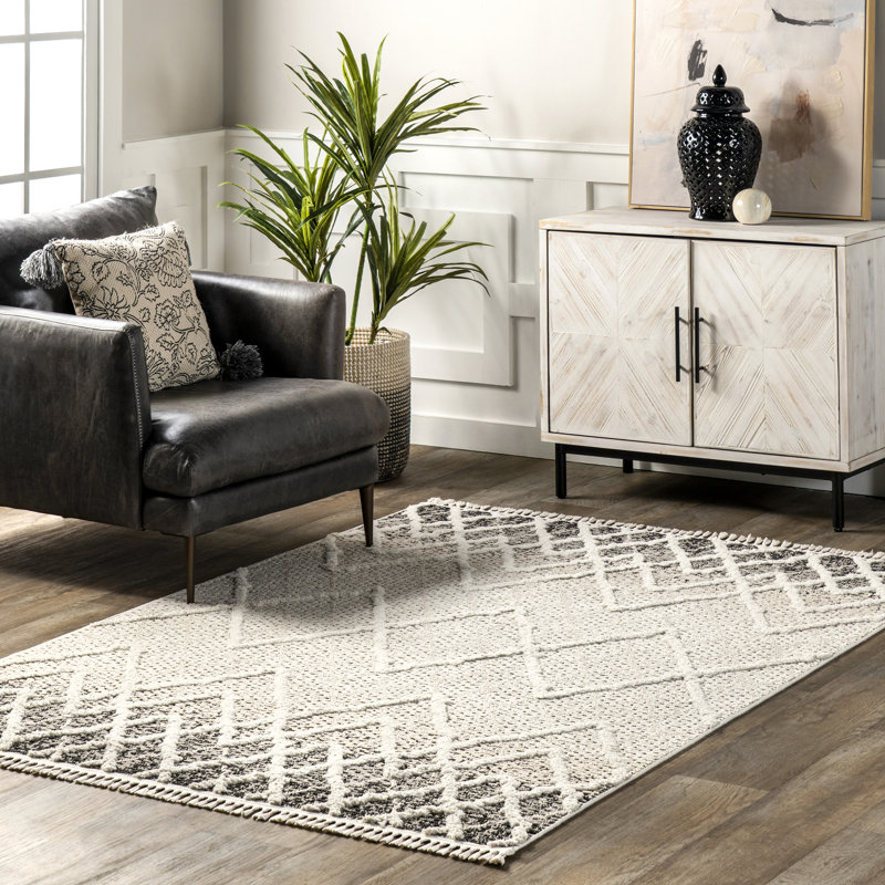 Tapis marocain coquelicot pour le salon, la chambre et la cuisine, beige / ivoire, Rectangle 5 pi 3 po x 7 pi 7 po