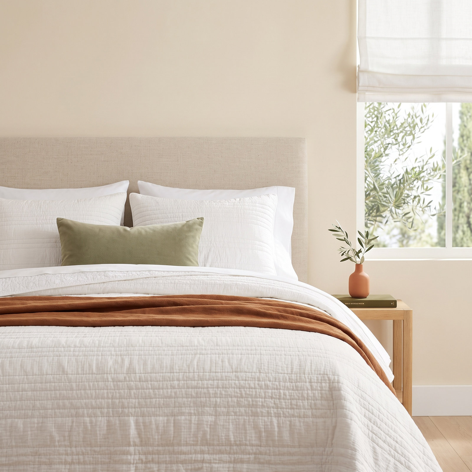 Kennison Cotton Quilt Set, King Quilt, Ivory