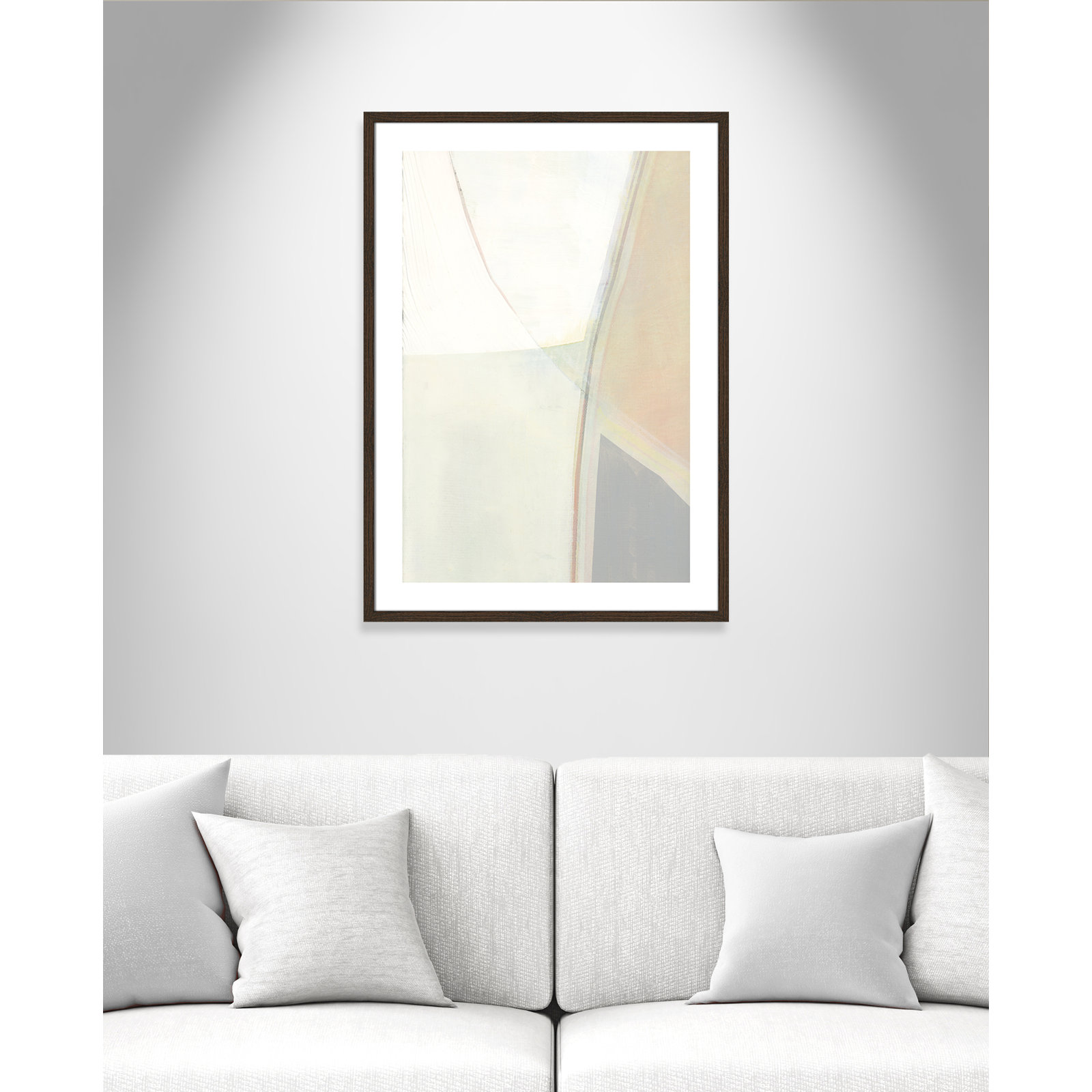 Alexandria "In Neutral II" Painting by Cartissi, 35.5" H x 25.5" W x 0.75" D, Walnut Wood Framed Paper