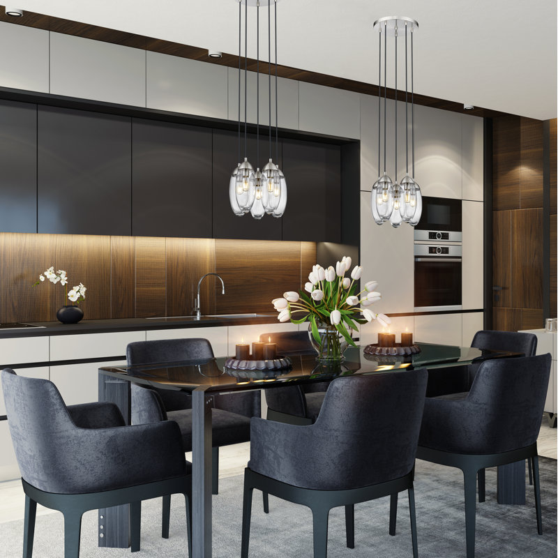 Lustre géométrique à 5 lumières Demorest, Nickel brossé, 5 Lights