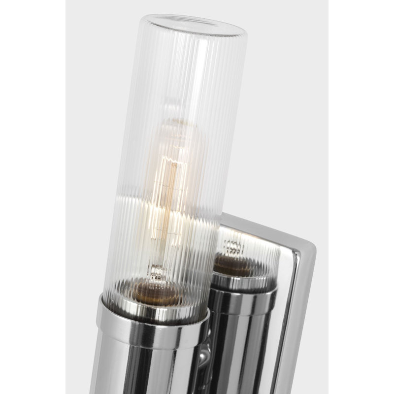 Keaton Two Light Vanity, Clear Fluted, 16" H x 5" W x 3.63" D, Chrome