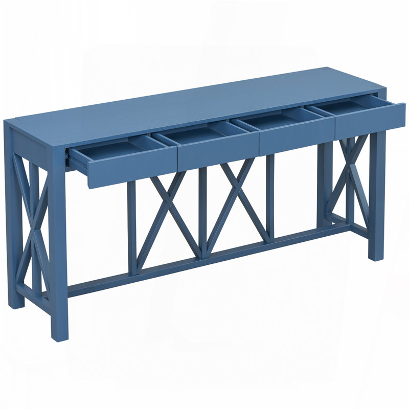 60''Acacia Veneer Console Table with 4 Spacious Drawers, Grey