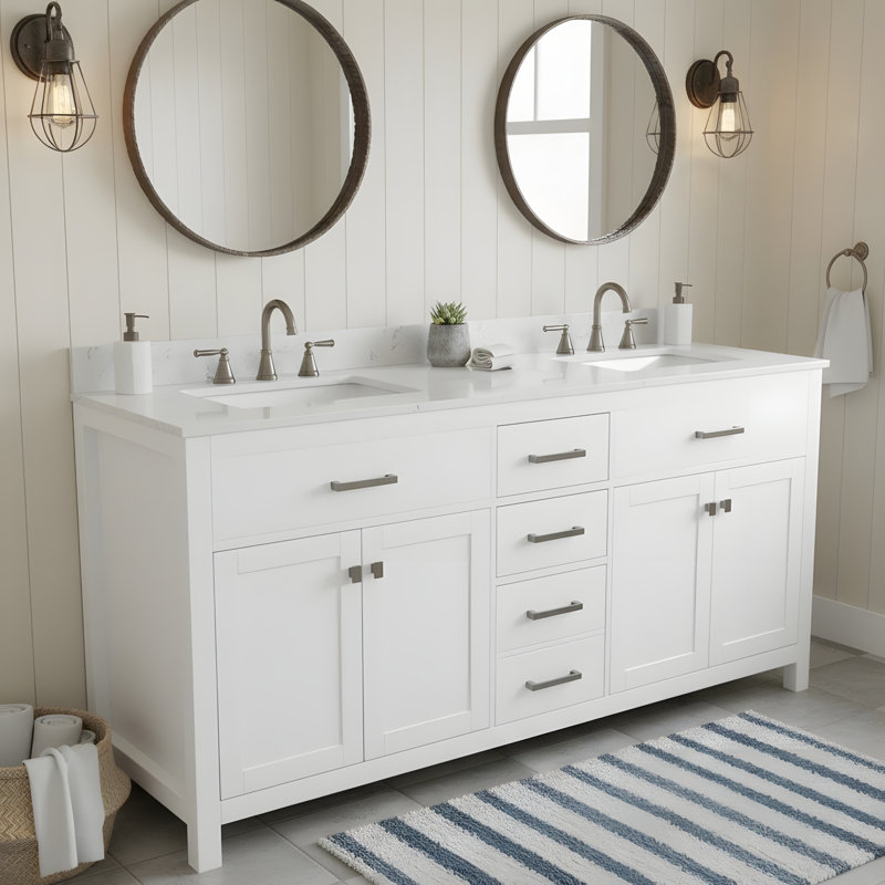 Meuble-lavabo autoportant avec 2 lavabos supérieurs, 72"