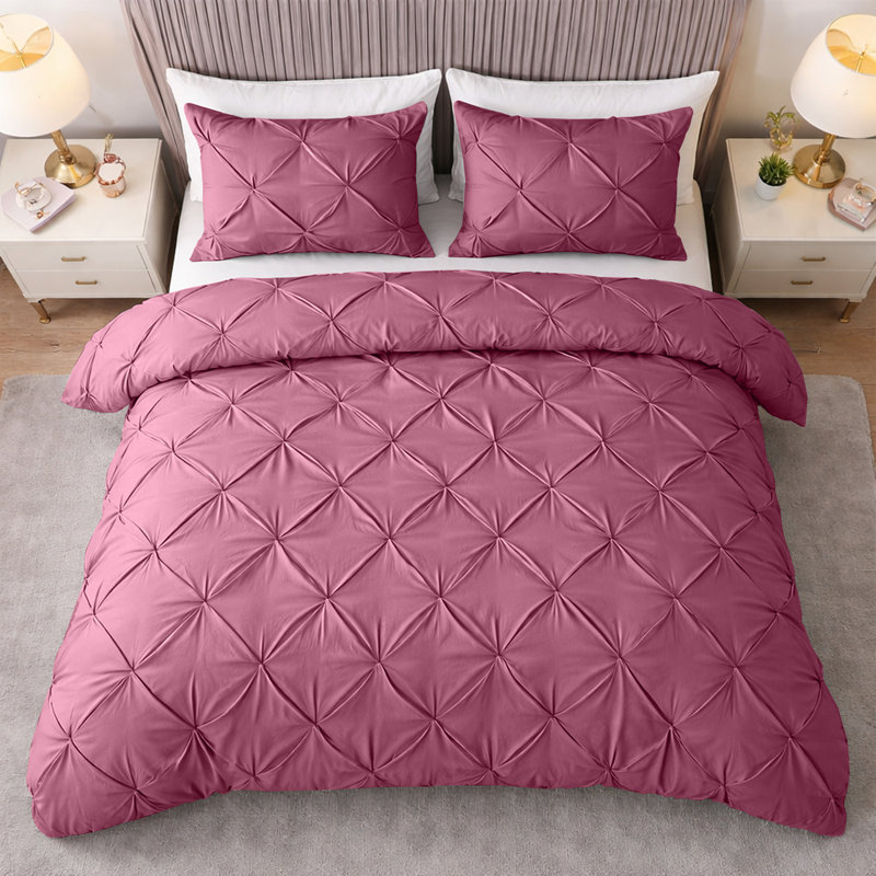 Pintuck Microfiber Duvet Cover Set with Pillowcases – Pleated Textured Bedding, Soft Luxury Quilt Cover, Breathable All-Season Comforter Cover, Modern Hotel Style Bed Set