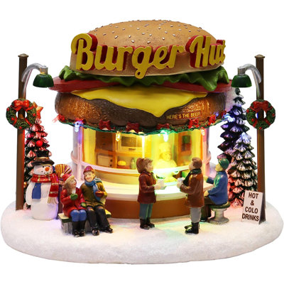 H 7,2 po - Burger Shop - lumières DEL, 8 chansons de Noël classiques, pile - résine peinte à la main
