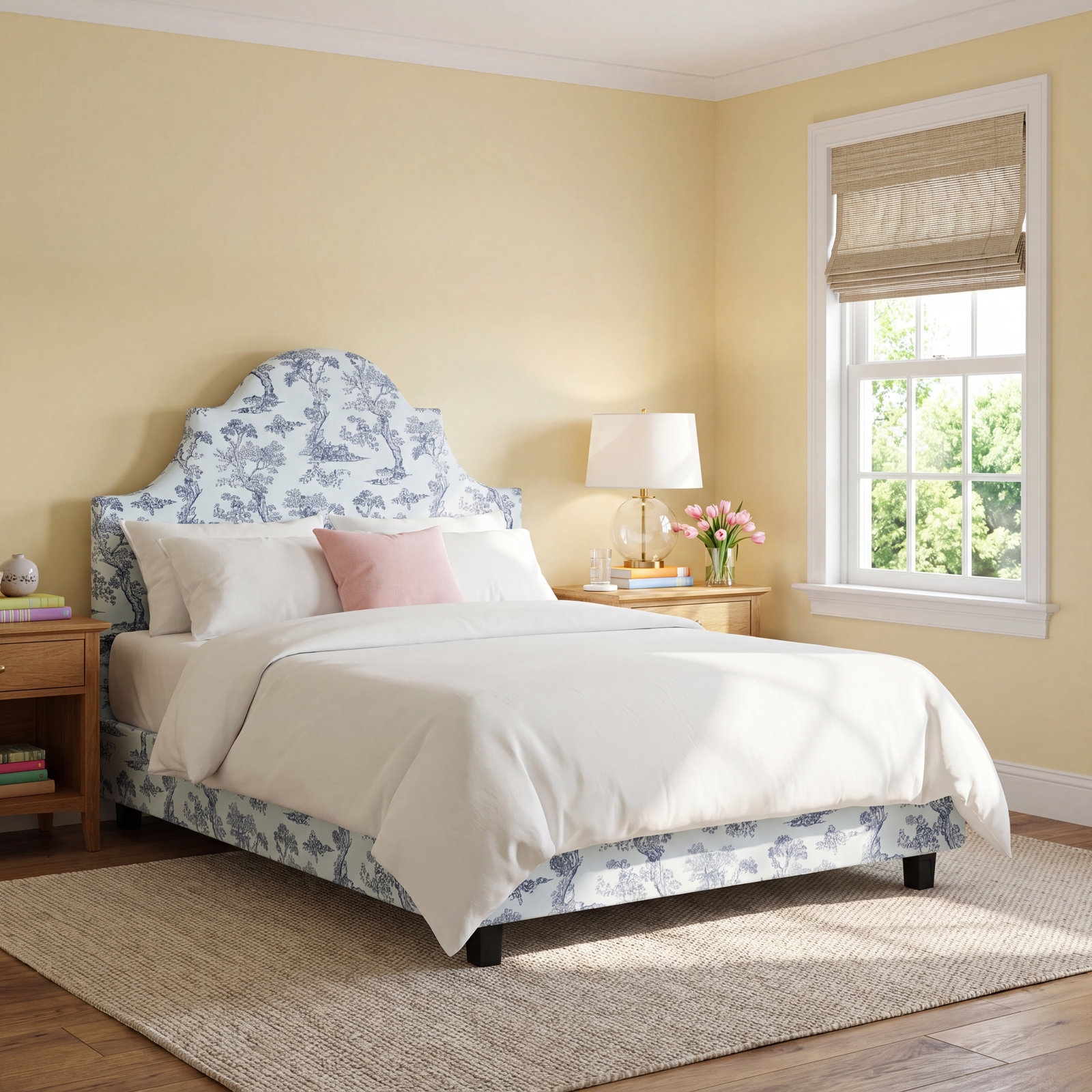 Geneva Cotton Upholstered Bed, Twin, Scm Toile Noir Linen