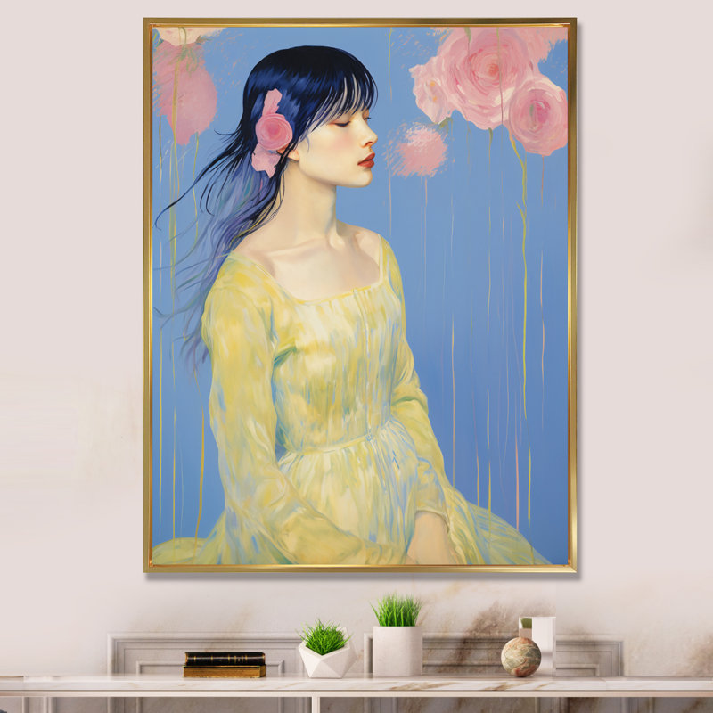 «Elegant Pasian Lady Blossoming Pink Roses», reproduction sur toile, H 20 po x l 12 po x P 1 po, Cadre flottant doré
