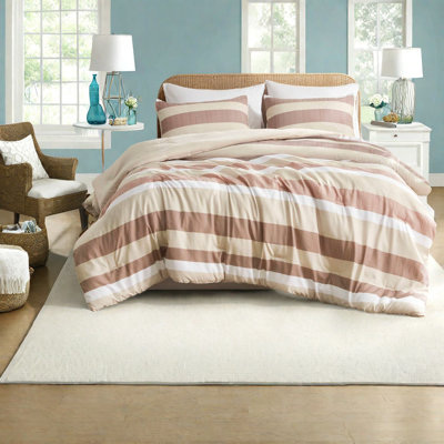Premium Terracotta Bedding Sets, King/cal King Size With Textured Stripe Design