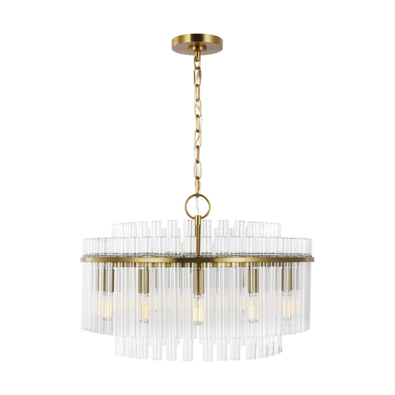 12 - Light Dimmable Drum Chandelier, Burnished Brass