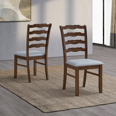 ACTU-Solid Wood Chairs Classic Ladder Back Dining Chairs Set of 2, Walnut Color
