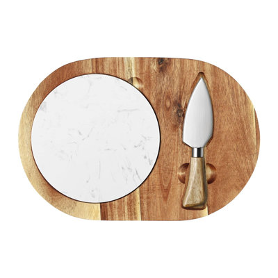 Ensemble de planches à fromage ovales en bois, plateau de service à fromage en bois d'acacia avec marbre blanc, plateau de service à couteaux à charcuterie