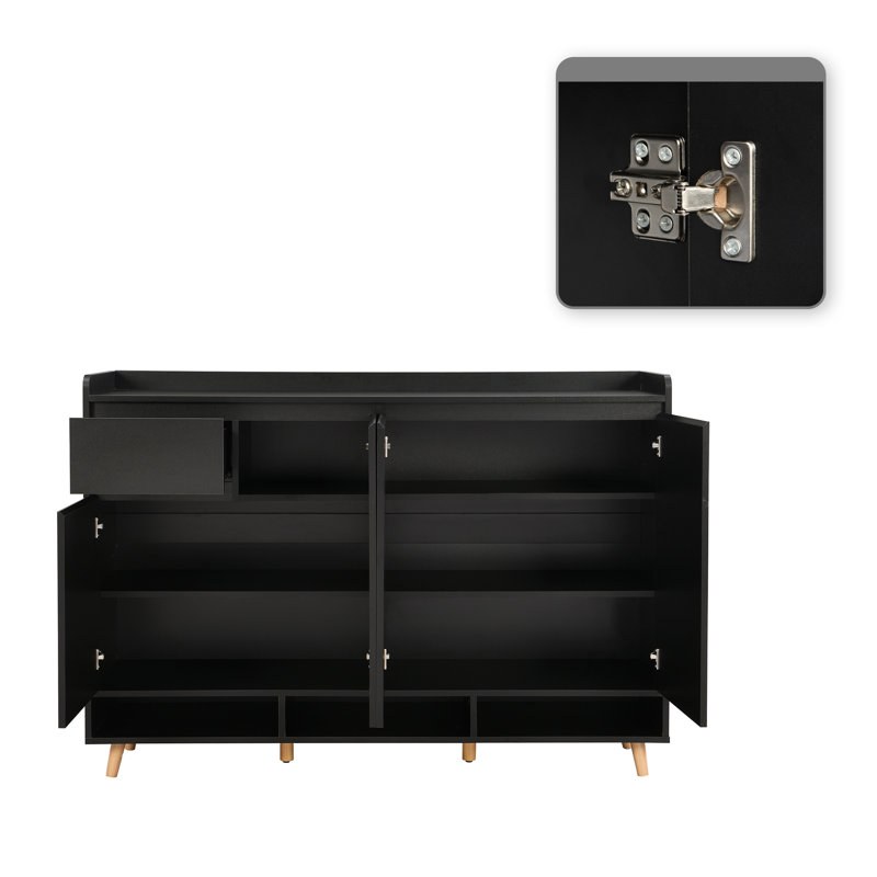 Modern Style Sleek and Contemporary Shoe Cabinet with Adjustable Shelves And Solid Wood Legs,  for Entryway, Living Room
