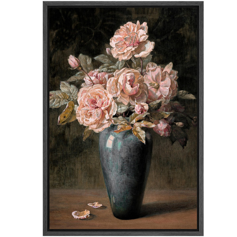 Fleurs roses, rétro, nature morte, illustrations rustiques, campagne française, H 36 po x l 24 po, Naturel