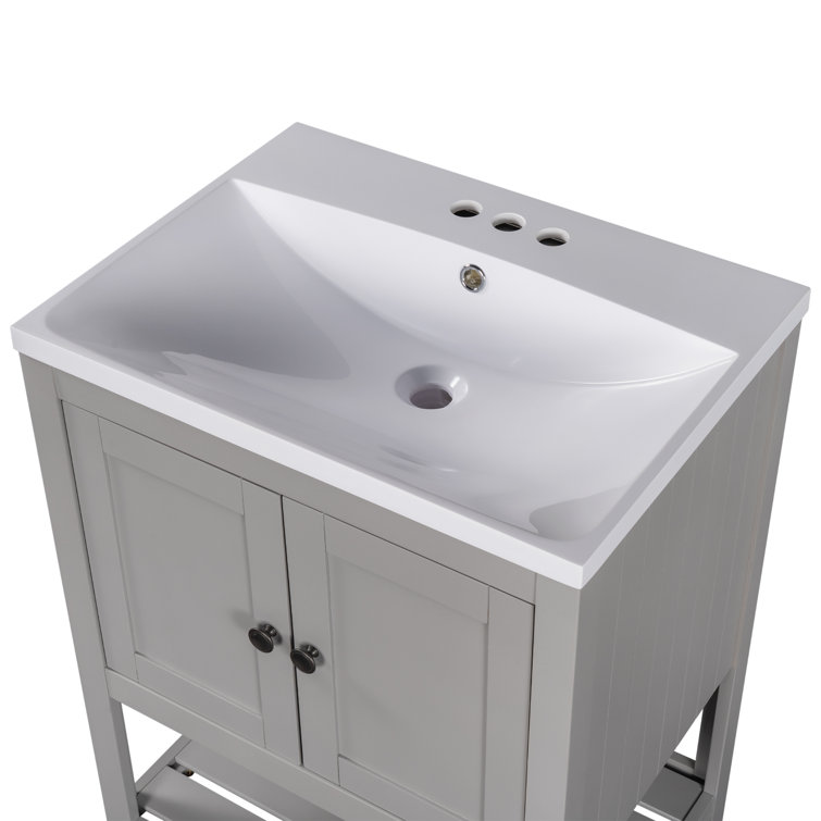 17.8 in. W x 23.7 in. D x 33.6 in. H Bathroom Vanity Ceramic Sink with Wood Frame Open Style Shelf Vanity Top in Gray