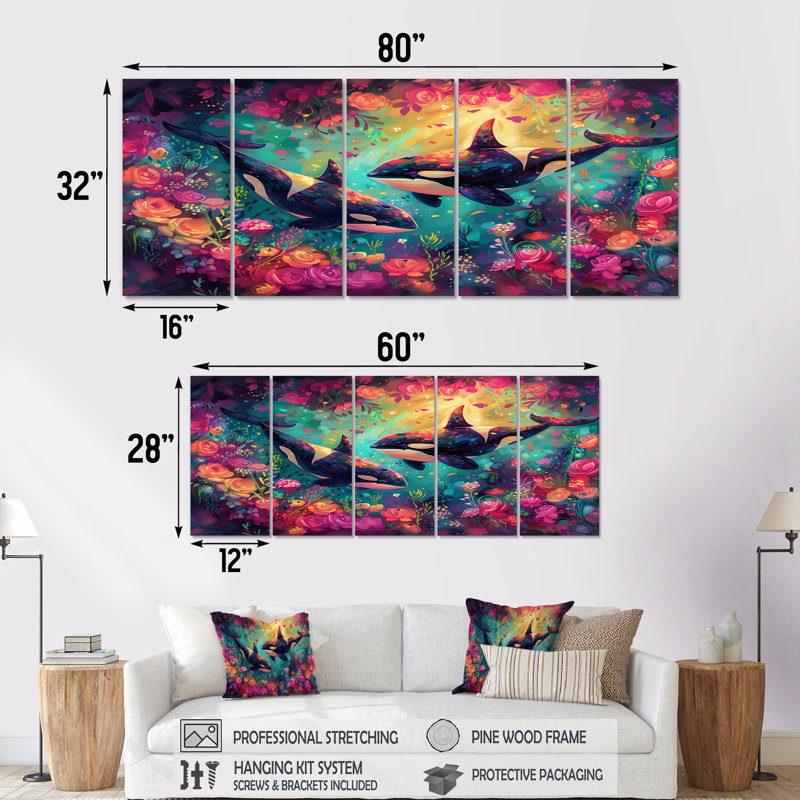 Alyshea - Ensemble de décoration murale baleine, H 28 po x l 60 po