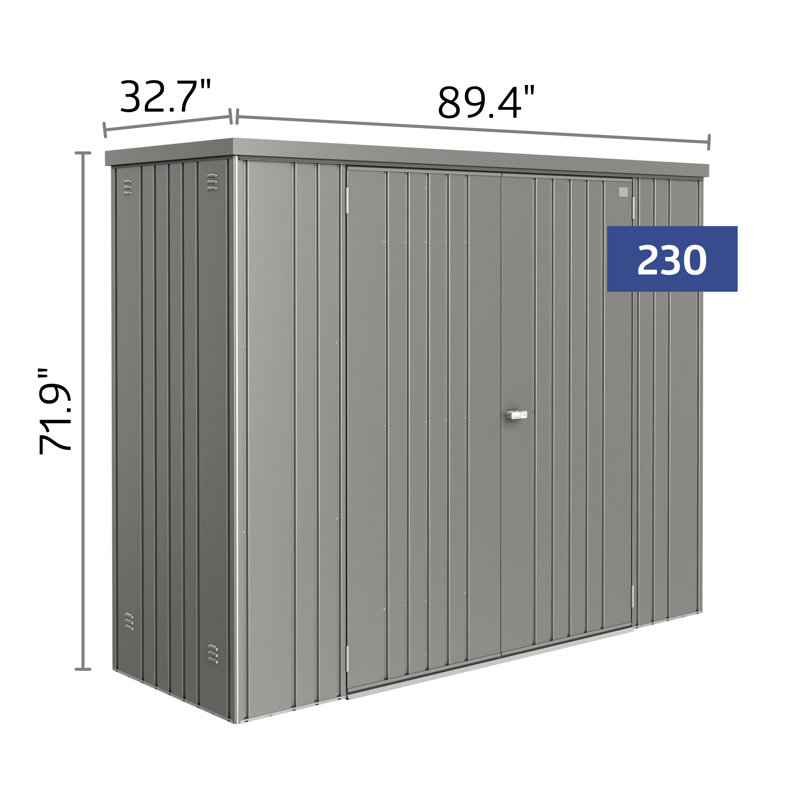 Biohort Equipment Locker 230 7.5' L x 2.7' D x 6' H Water Resistant Metal Tool Storage Shed with Lock and Floor Kit Quartz Gray