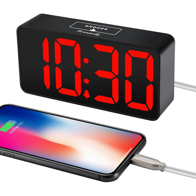 Alarm Clock For Bedroom, Large Big Numbers Display With Brightness Dimmer, Electric Bedside Desk Clock With USB Charging Port