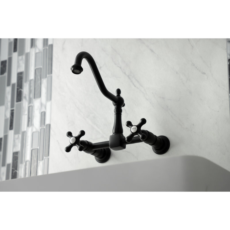 Kingston Brass Heritage Double-Handle 2-Hole Wall-Mount Bridge Kitchen Faucet