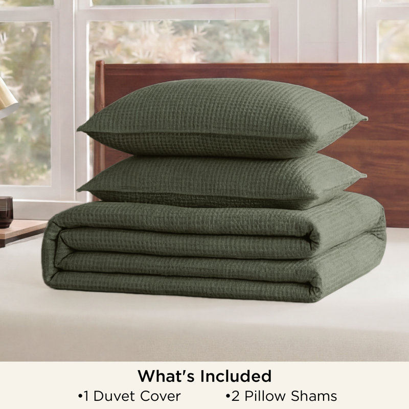 Ensemble de housse de couette à tissage gaufré 100% coton Essential Collection, Vert olive