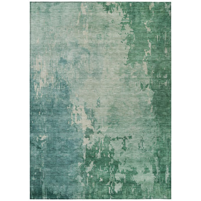 10' X 14' Emerald Abstract Washable Indoor Outdoor Area Rug