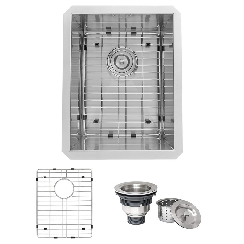 Ruvati Undermount 16 Gauge  Bar Prep Sink Stainless Steel Single Bowl, Zero Radius , 8" h x 14" W x 18"