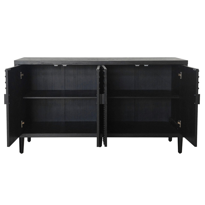 Buffet moderne noir avec détails cloutés décoratifs, solution de rangement élégante pour la salle à manger et le salon