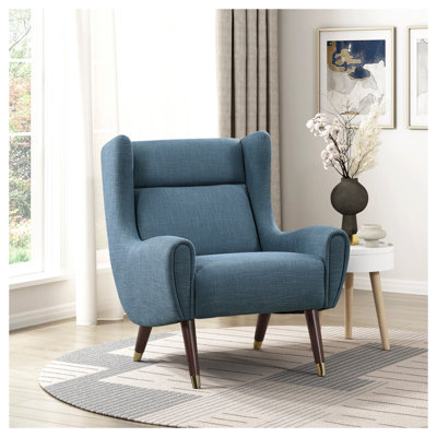 Fauteuil d'appoint moderne à oreilles et rembourré bleu 1pc