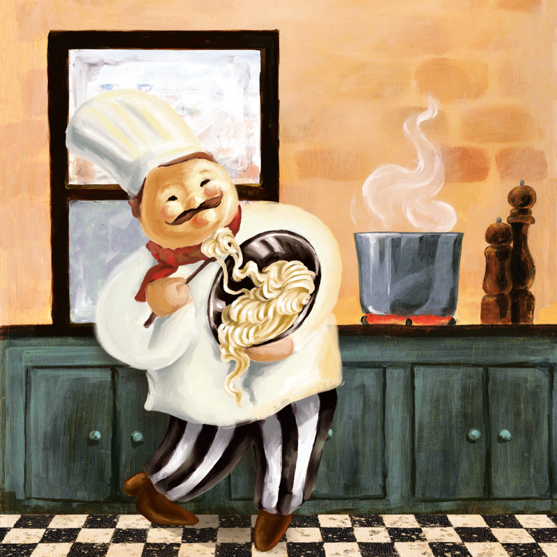 Bon Appetito Cook - Wrapped Canvas Painting, 51cm H x 51cm W x 3.8cm D