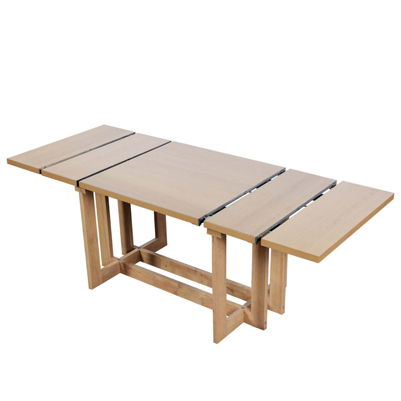 Ensemble de table de salle à manger extensible rustique avec base en tréteaux et chaises rembourrées, Naturel