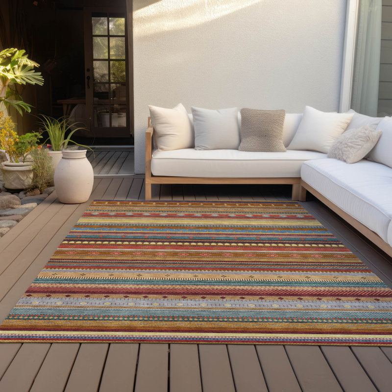 Machine Washable Indoor/Outdoor Husby ACN2218 Striped Rug, Rectangle 9' x 12'