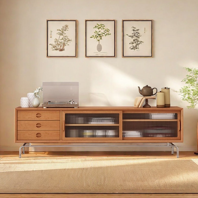 Meuble télé simple en bois massif, L 82,67 po