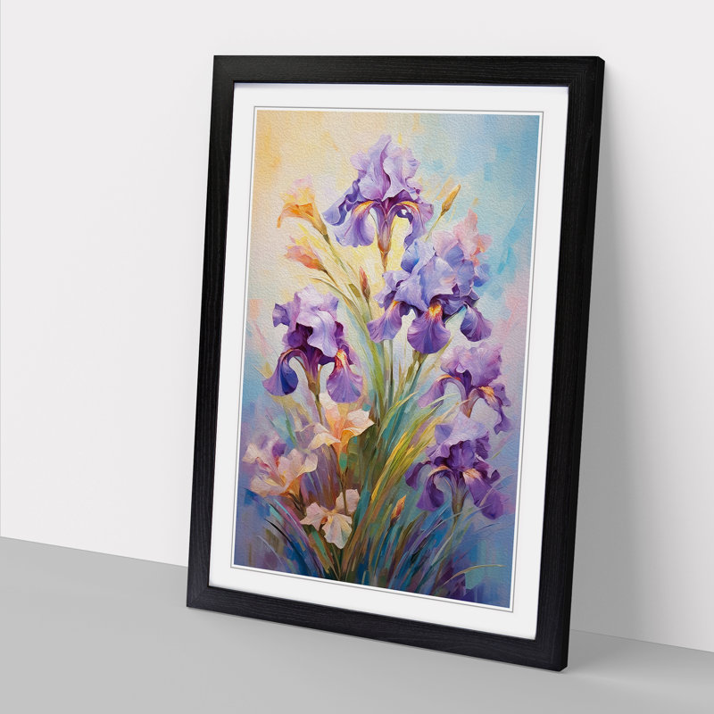 Iris Flower Impressionism No.2 - Framed Print, Black , 46cm H x 34cm W x 2cm D