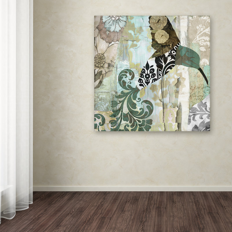 14" x 14" Multicolor Abstract Hummingbird Canvas Art with Wood Frame