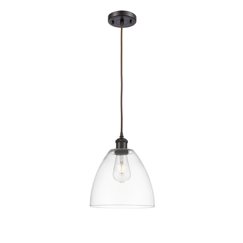 Luminaire suspendu en forme de dôme à 1 lumière Angelia, Transparent, H 13,25 po x l 9 po x P 9 po, Bronze huilé