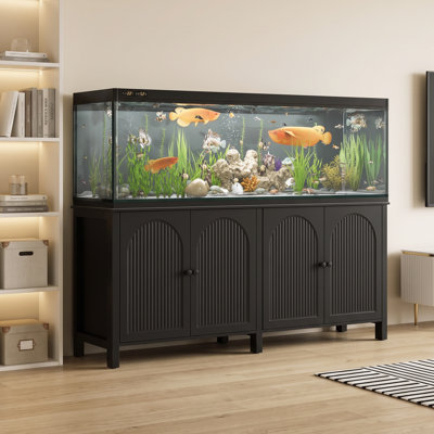 72" Wide Arch Door Aquarium Stand with Power Outlet Heavy Duty Fish Tank Cabinet with Adjustable Shelf & Storage