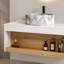 Meuble-lavabo flottant de 36 po avec lavabo vasque en marbre veiné gris, meuble-lavabo mural avec tablette ouverte, finition blanche avec décor en bois, conception moderne peu encombrante (livré dans 2 boîtes)-971581875