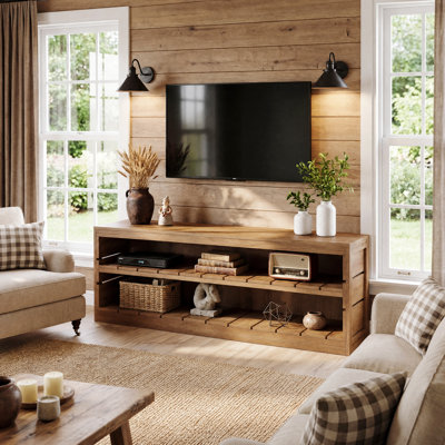 Meuble télé 63 po en bois massif 63 po pour téléviseur 55/60/65/75 po Farmhouse