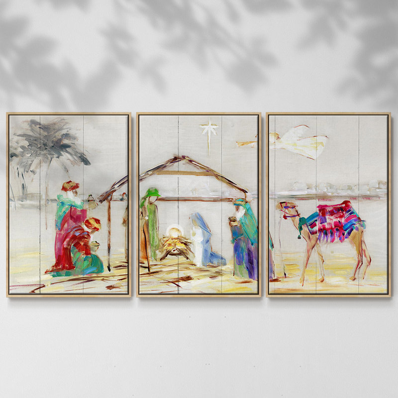 Crèche de Noël 3 pièces, H 24 po x l 48 po x P 2 po, Naturel