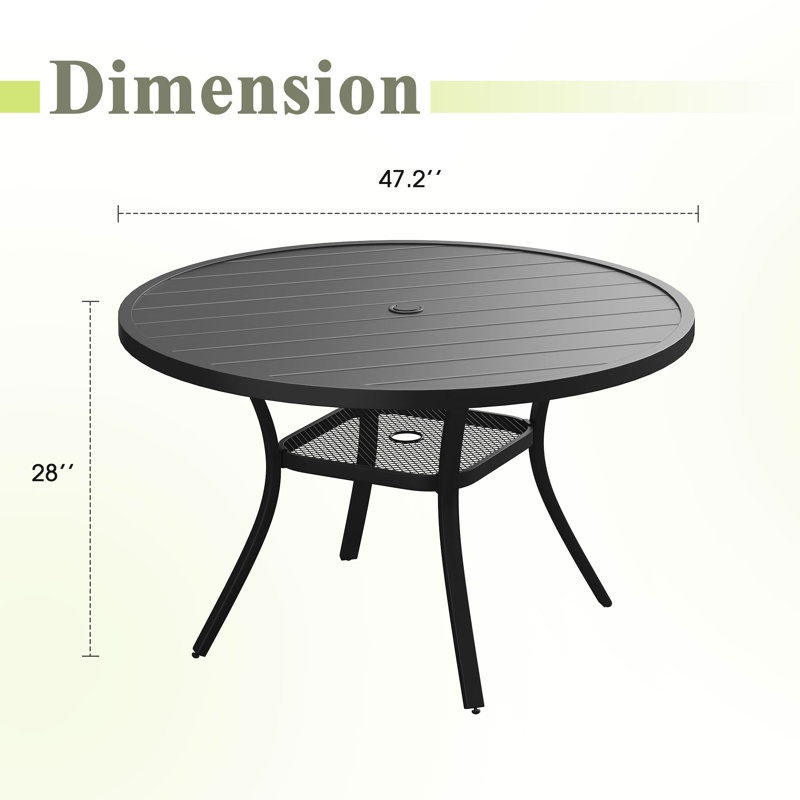 47" Round Patio Dining Tabe, Black