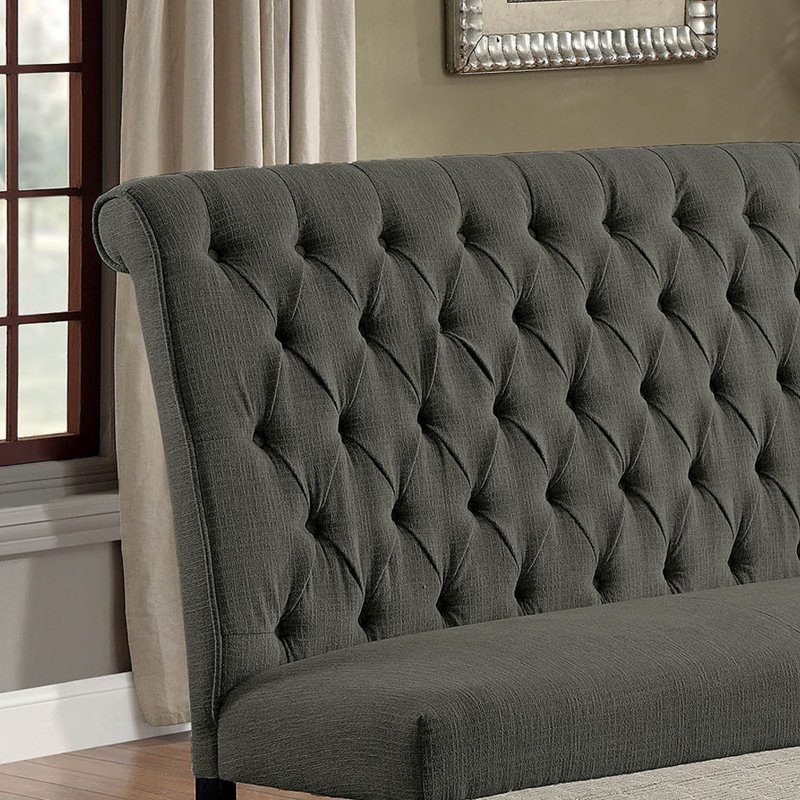Fatima Linen Blend Upholstered Bench, Gray