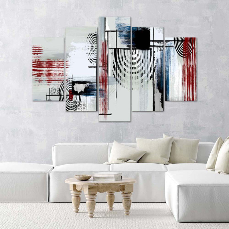 Abstract Red And Grey - 5 Piece No Frame Print on Canvas