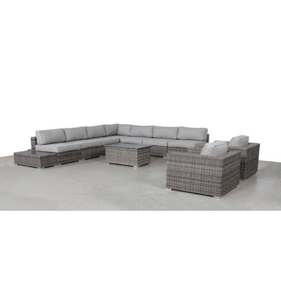 Ensemble de conversation pour 8 personnes avec coussins Demarest Wicker