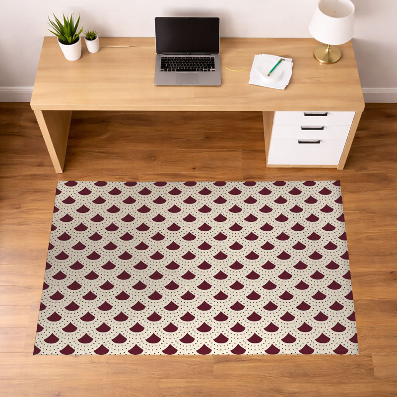 Tapis de bureau léger décoratif à pois en forme d'éventail, L 72 po x P 48 po, Vin