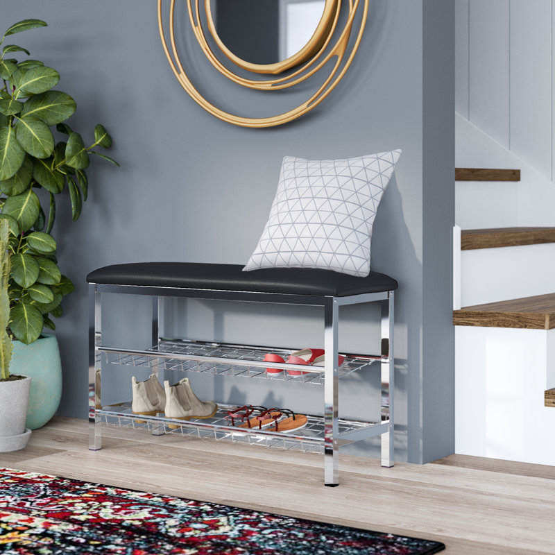 Faux Leather Upholstered Storage Bench, Black