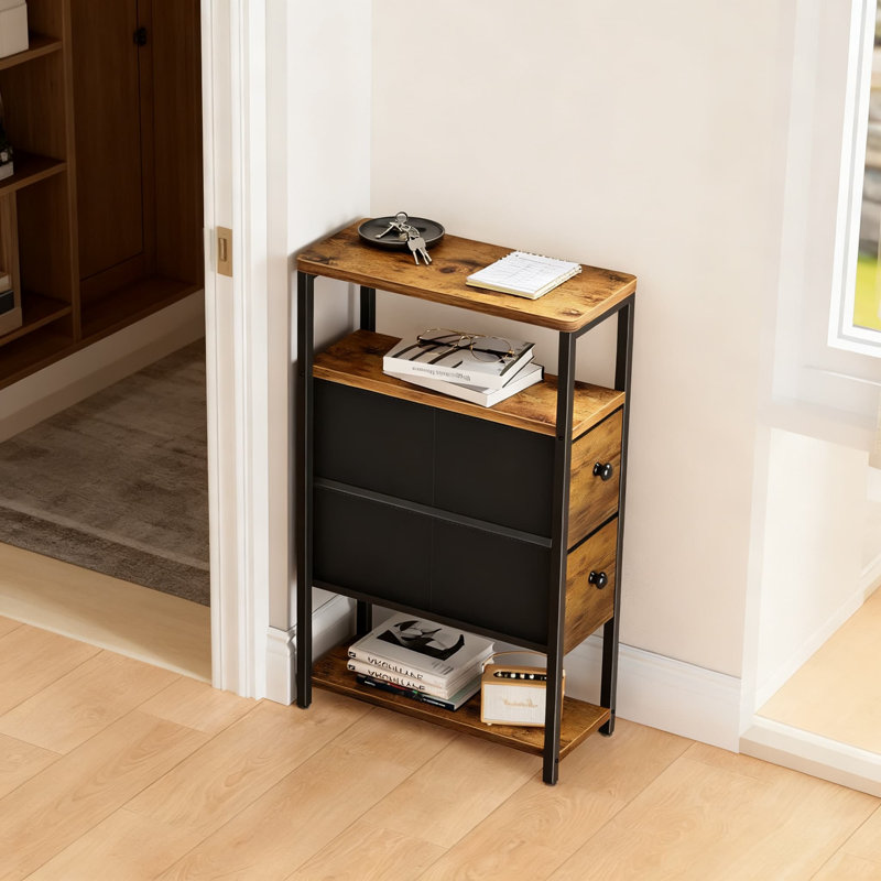 Ensemble de 2 tables de chevet minces avec tiroirs, table d'appoint étroite pour petits espaces, finition brun campagne