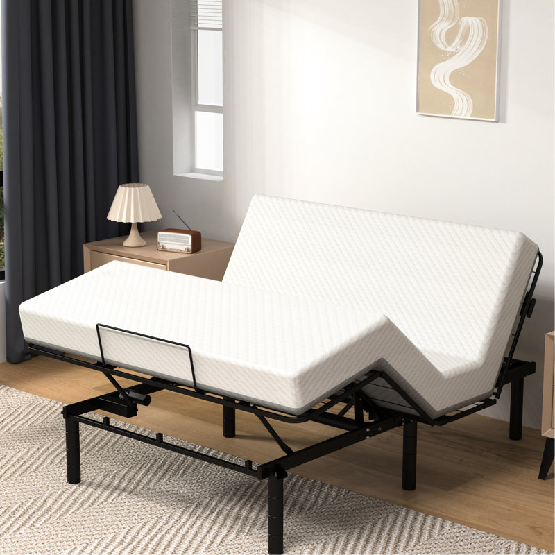 Structure de lit grand ajustable avec capacité robuste de zéro, 750 lb, deux ports, pliable pour une utilisation dans la chambre à coucher, cadre noir facile à installer