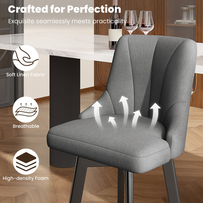 Dark Gray Fabric Upholstered Swivel Counter Stools with Wood Legs, Set of 2