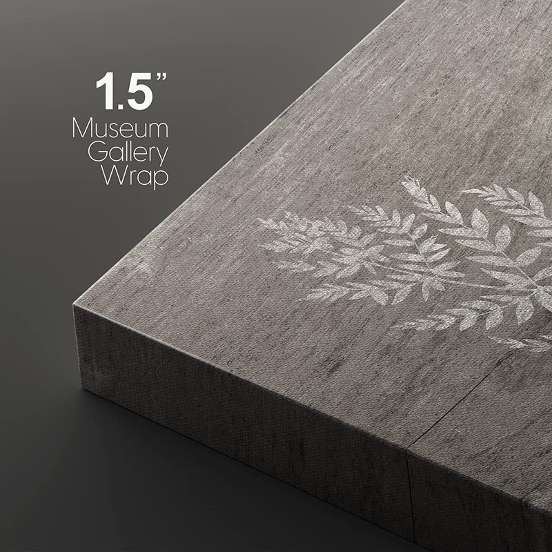 Minimal Botanical " White Foliage On Wood Effect Background " 2 - Pieces, 24" H x 48" W x 1.5" D